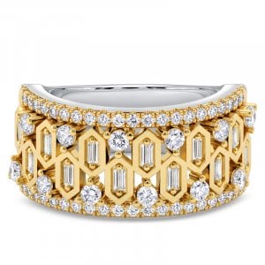 Italo Two-Tone Hexagon Baguette Cut Half Eternity Wedding Band Ring For Women