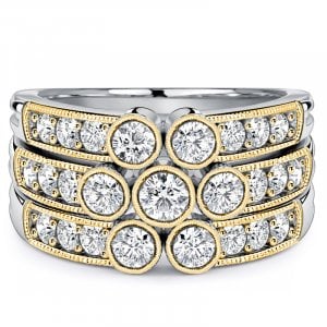 Italo Triple Row Bezel Setting Round Cut Wedding Band Ring Anniversary Ring