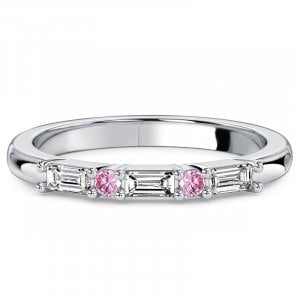 Italo Baguette & Round Cut Pink Sapphire Wedding Band Ring Matching Wedding Band