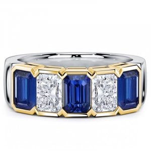 Italo Two-Tone Emerald Cut Blue & White Sapphire Wedding Band Ring