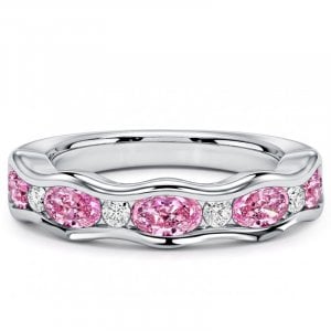 Italo Bezel Set Oval Cut Pink Sapphire Half Eternity Band Ring For Women