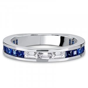 Italo Channel Set Princess Cut Blue Sapphire Band Ring For Women