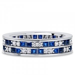 Italo Double Row Blue Sapphire Asscher Cut Eternity Wedding Band Ring