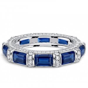Italo Tension Emerald Cut Blue Sapphire Unique Wedding Band Ring For Women