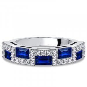 Italo Baguette Cut Blue Sapphire Half Eternity Baguette Band Ring For Women