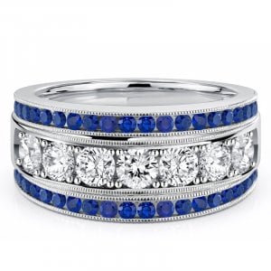 Italo Vintage Round Cut Blue & White Sapphire Wedding Band Ring For Women
