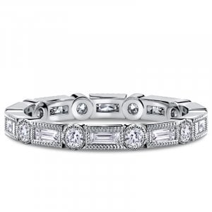 Italo Milgrain Bezel Round & Baguette Cut Eternity Wedding Band Ring