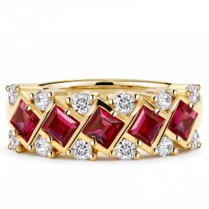 Italo Bezel Setting Asscher Cut Ruby Wedding Band Ring For Women