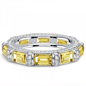 Italo Tension Emerald Cut Yellow Topaz Unique Wedding Band Ring For Women