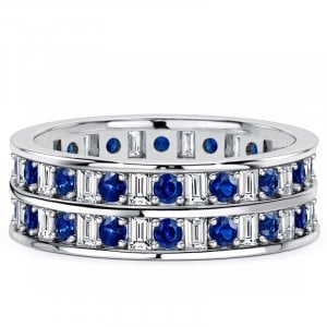 Italo Multi Row Emerald & Round Cut White & Blue Sapphire Eternity Band Ring