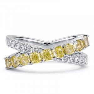 Italo Cushion Cut Yellow Topaz Criss-Cross Wedding Band Ring For Women