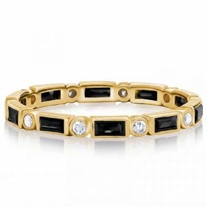 Italo Bezel Setting Black Sapphire Baguette Wedding Band Ring For Women
