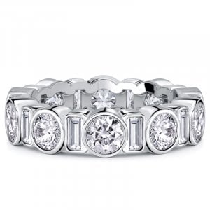 Italo Bezel Setting Round & Baguette Cut Eternity Wedding Band For Women