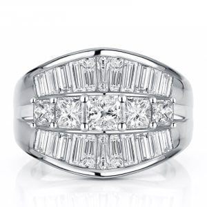 Italo Multi Row Five Stone Princess Cut Half Eternity Band Ring For Women