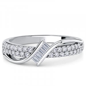 Italo Crossover Baguette & Round Cut Wedding Band Ring For Women