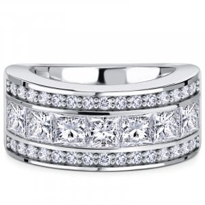 Italo Multi Row Channel Set Princess Cut Half Eternity Band Ring For Women