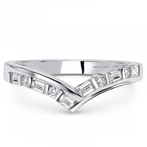 Italo Art Deco Curved Chevron Wedding Band Stackable Matching Ring For Women
