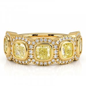 Italo Gold Plated Five Stone Cushion Cut Yellow Topaz Anniversary Band Ring