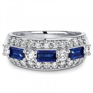 Italo Alternating Round & Baguette Cut Blue Sapphire Half Eternity Band Ring