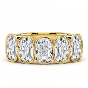 Italo Golden Five Stone Elongated Cushion Cut Bezel Wedding Band Ring