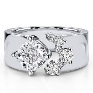 Italo Waterfall White Sapphire Cushion Cut Open Wedding Band Ring For Women