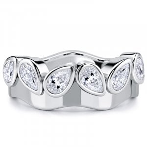 Italo Wave Bezel Setting Pear Cut Half Eternity Band Ring For Women