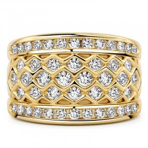 Italo Golden Wave Bezel Setting Multi Row Wedding Band Ring For Women
