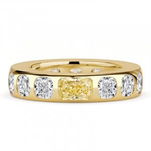 Italo Flush Setting Yellow Topaz Cushion Cut Eternity Band Ring For Women