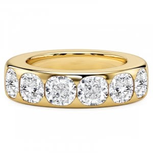 Italo Golden Bezel Setting Six Stone Cushion Cut Half Wedding Band Ring