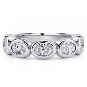 Italo Bezel Setting Five Stone Oval Cut Wedding Band Ring For Women
