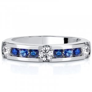 Italo Tension Round Cut Blue & White Sapphire Wedding Band Ring For Women