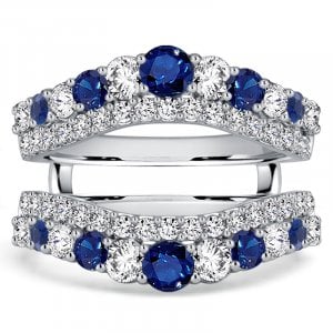 Italo Crown Blue & White Sapphire Ring Guard Enhancer Wedding Band For Women