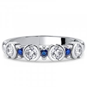 Italo Half Bezel Blue Sapphire Round Cut Half Eternity Band Ring For Women