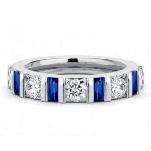 Italo Alternating Round & Baguette Blue & White Half Eternity Band Ring