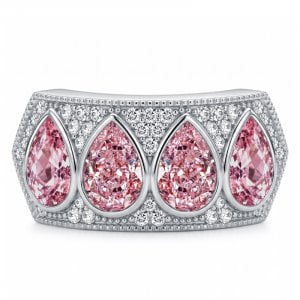 Italo Bezel Setting Pear Cut Pink Sapphire Anniversary Band Ring