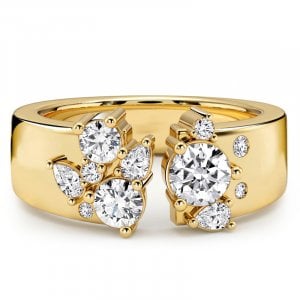 Italo Golden Waterfall Pear & Round Cut Open Wedding Band Ring