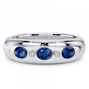 Italo Flush Set Five Stone Blue Sapphire Oval Cut Wedding Band For Women