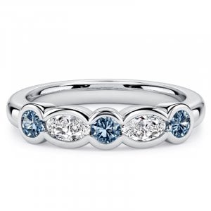 Italo Five Stone Bezel Set Oval & Round Cut Blue Topaz Band Ring