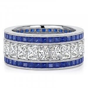 Italo Channel Set Blue & White Sapphire Radiant Cut Eternity Band For Women