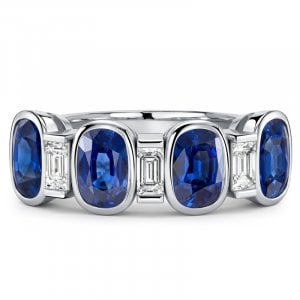 Italo Bezel Set Elongated Cushion Cut Blue Sapphire Half Eternity Band