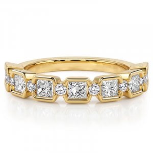 Italo Golden Half Bezel Princess Cut Half Eternity Band Ring For Women