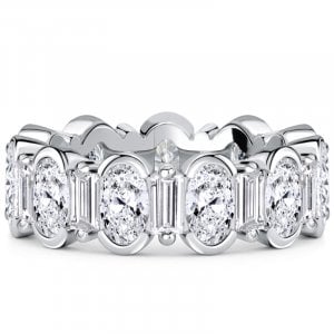 Italo Half Bezel Baguette & Oval Cut Eternity Wedding Band For Women