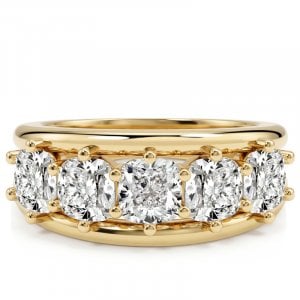 Italo Golden Split Shank Cushion Cut Five Stone Wedding Band For Women