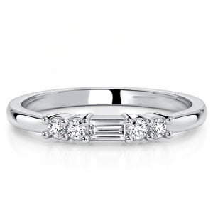 Italo Five Stone Baguette Wedding Band For Women Stacking Ring
