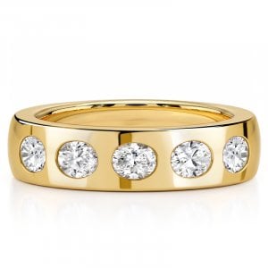 Italo Golden Flush Setting Oval Cut Five Stone Wedding Band Ring