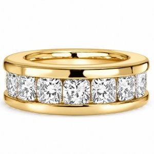 Italo Golden Channel Set 3.5 MM Cushion Cut Eternity Band Ring For Women