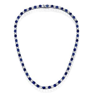 Italo Alternating Blue & White Sapphire 4 MM Round Tennis Necklace Blue Sapphire Necklace
