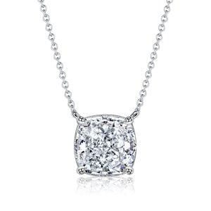 Italo Cushion Cut White Pendant Necklace Solitaire Necklace