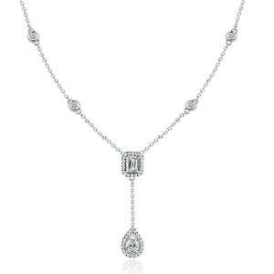 Italo Pear & Emerald Cut Twin Tie Necklace Halo Necklace
