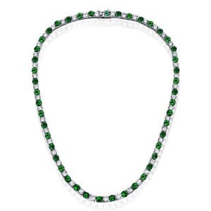 Italo Emerald & White Sapphire 4.5 mm Tennis Necklace For Women